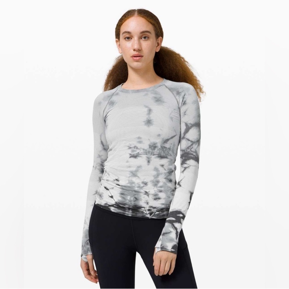 Lululemon Swiftly Tech L/S Shirt 2.0 MultiDye Shibori Stripe Graphite Grey Sz 6